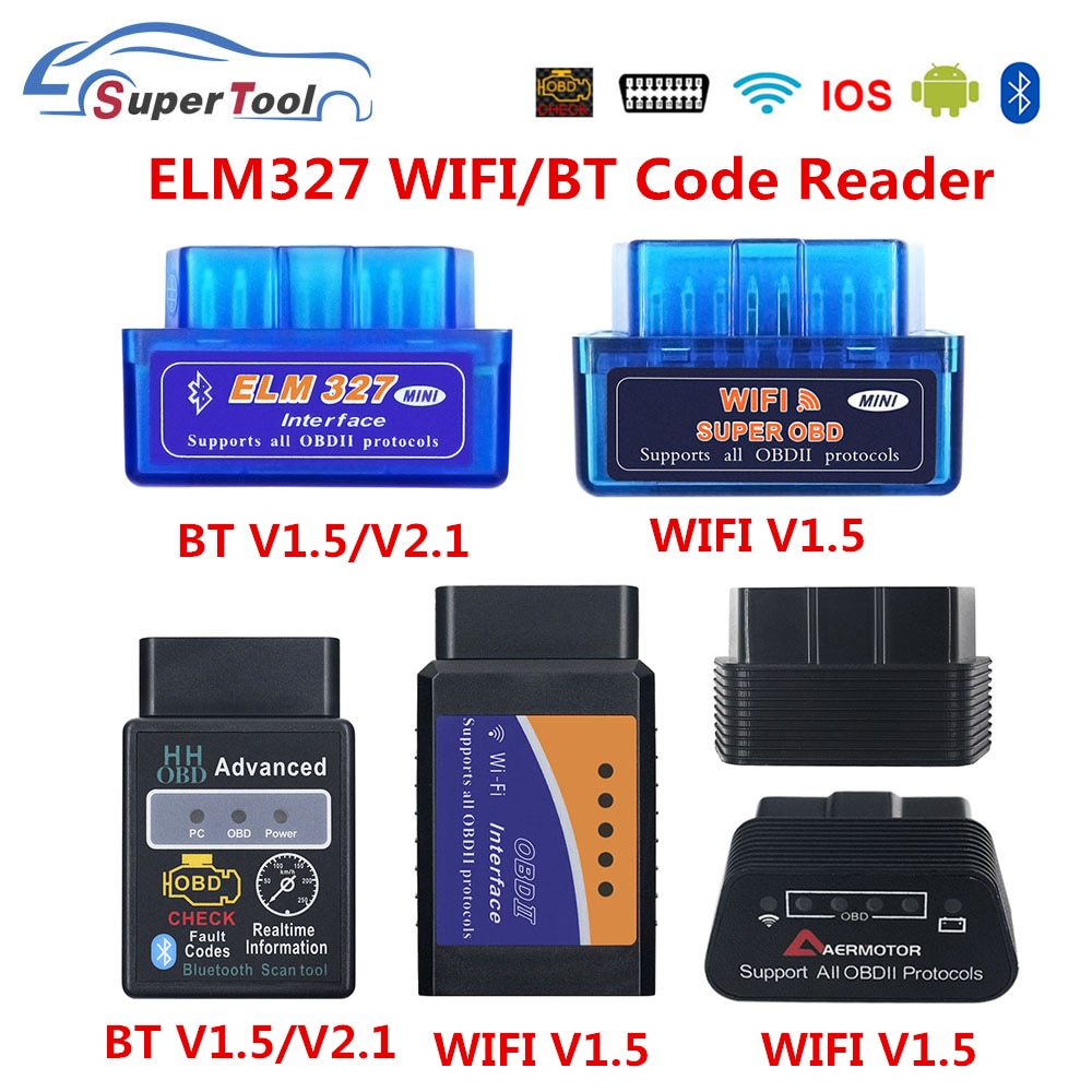 HH OBD2 HHOBD ELM327 Bluetooth V1.5 V2.1 ELM 327 WIFI/WI-FI V1.5 OBDII ...